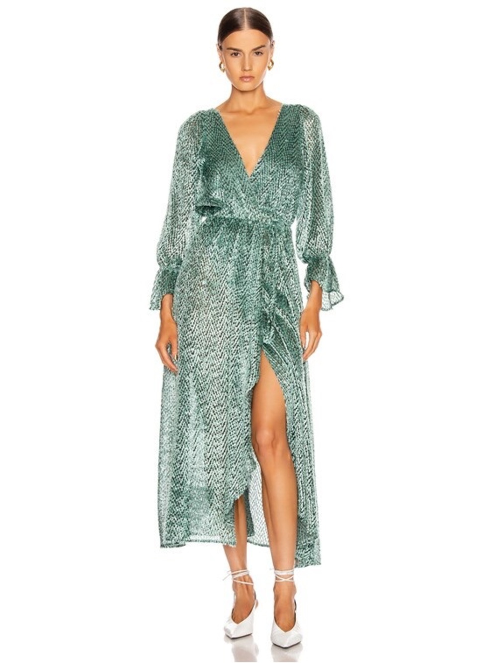 Cult Gaia Oona Wrap Midi Dress in Seamoss Size XS